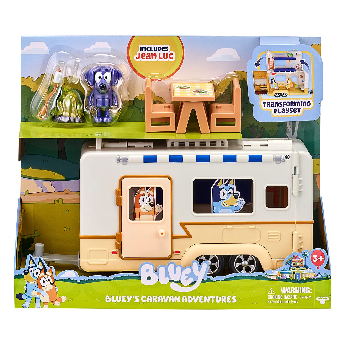 Bluey Caravan Playset, Jean Luc Figure and Accessories Mini Camp Fire Official Bluey Vehicle